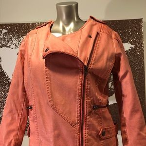 Bar III Faux Moto Leather Jacket in Coral , Sz M
